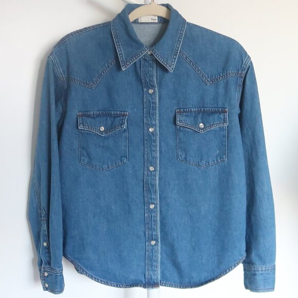 Wilfred Free Denim Western Long Sleeve Shirt XS Blue 100% Cotton Aritzia Casual - Picture 3 of 10